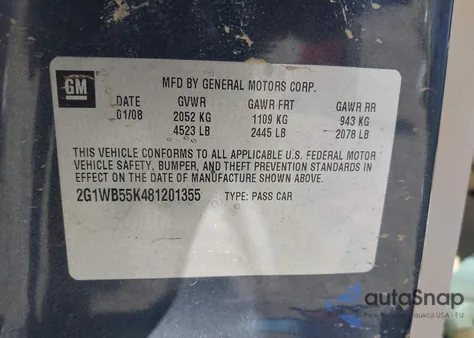 2008 Chevrolet Impala Ls из США, поврежденный, VIN 2G1WB55K481201355